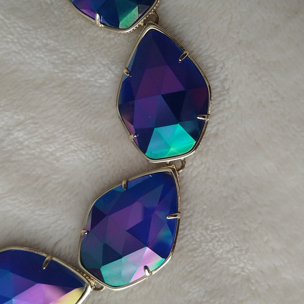 Kendra Scott Iridescent Cobalt Connely Necklace Gold Statement Rare - Picture 6 of 9